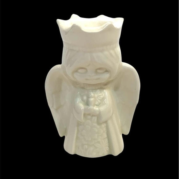 Vintage White Bisque Christmas Angel Votive Candle Holder Japan 6” *Chip - Picture 1 of 6